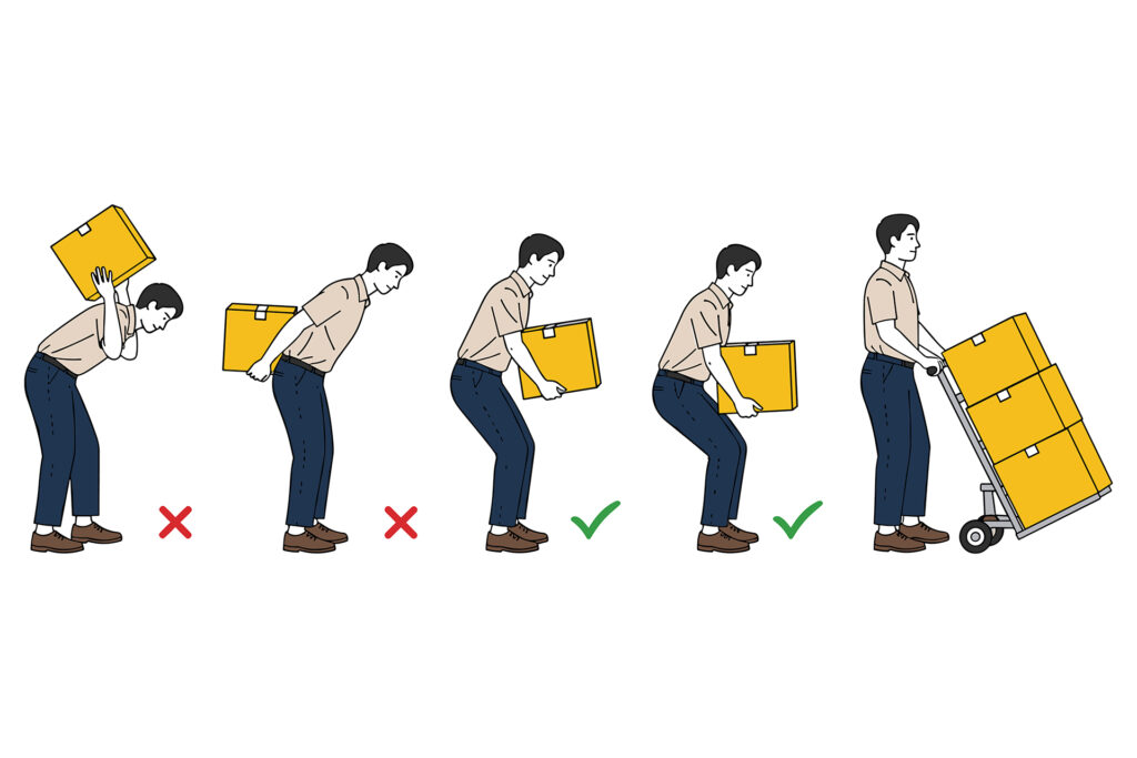 an example of correct and incorrect manual handling techniques