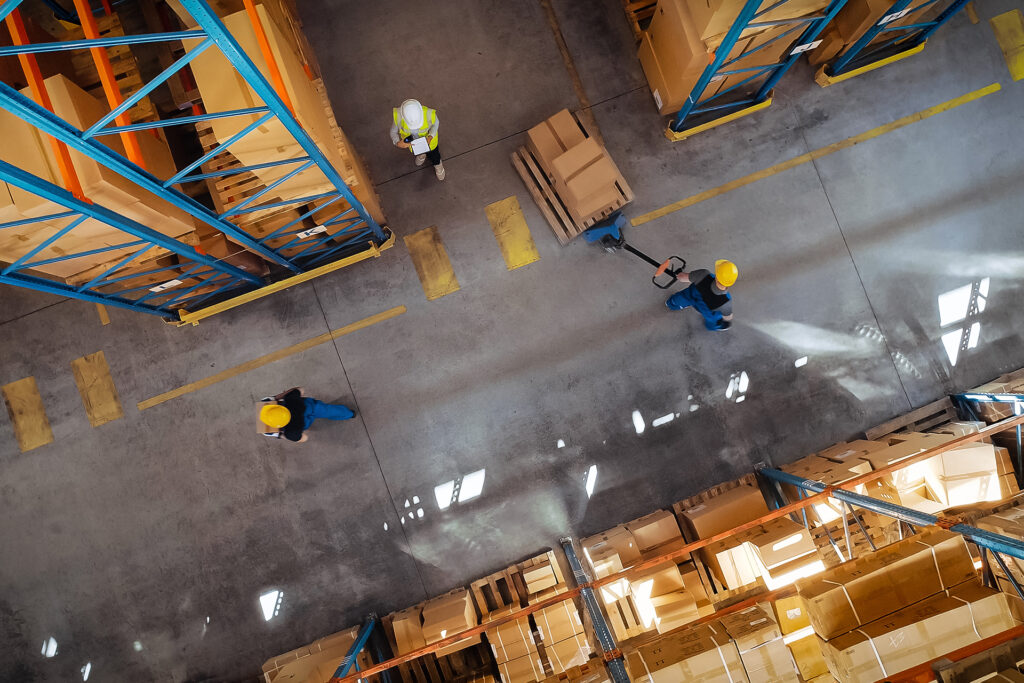 a bird'seye view of a neat warehouse layout
