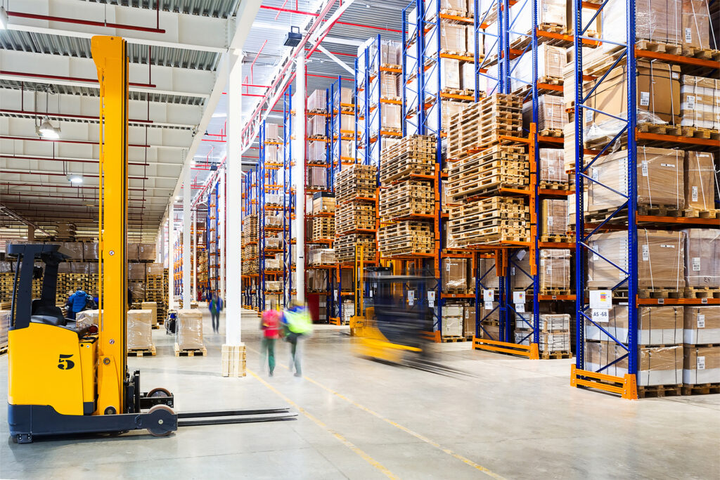 a well designed warehouse layout with racking and designated marked walkways